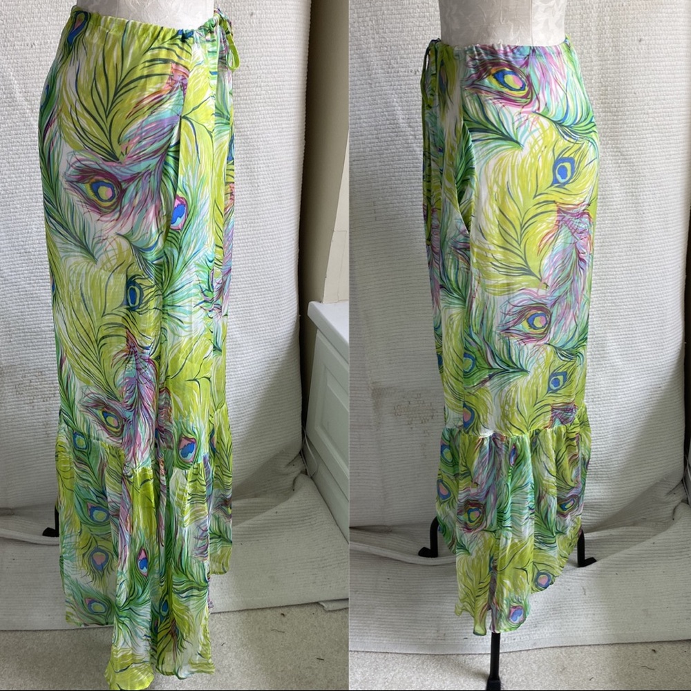 Nanette Lepore OS Brat Silk Peacock Feather Print Skirt Dress - Picture 4 of 8